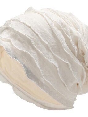 Women's Ruffle White Warm Knit Winter Pull-On Classic Slouchy Stretch Skull Cap